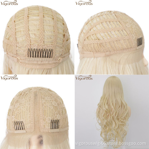 Vigorous High Quality Lace Front Wigs Long Wavy Synthetic Wigs Middle Part 613 Blonde Wigs Heat Resistant Fiber Wholesale Price